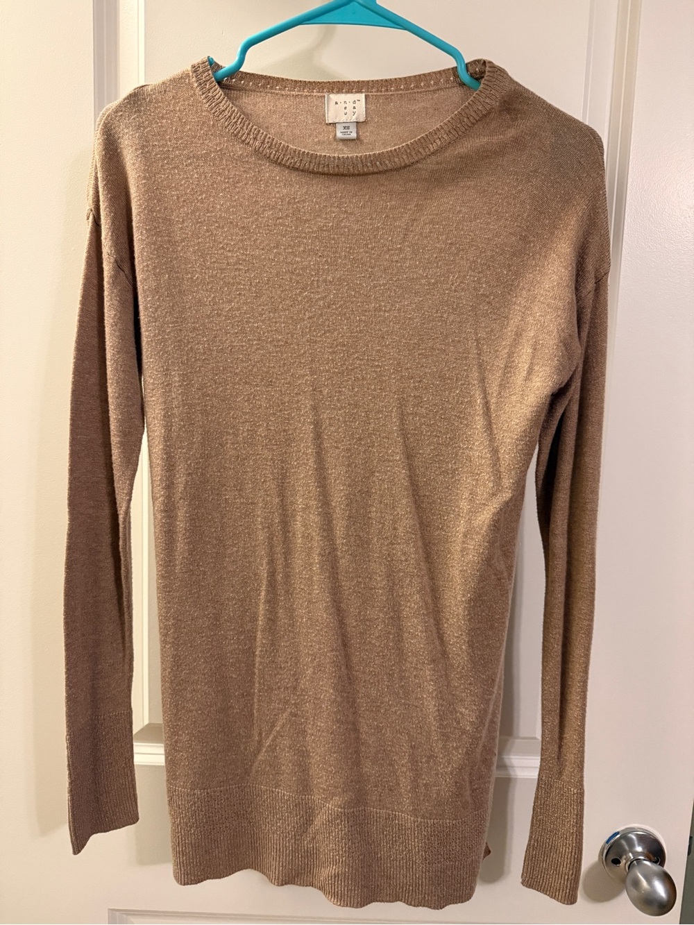 Long-Sleeve Tan Lightweight Knit Top